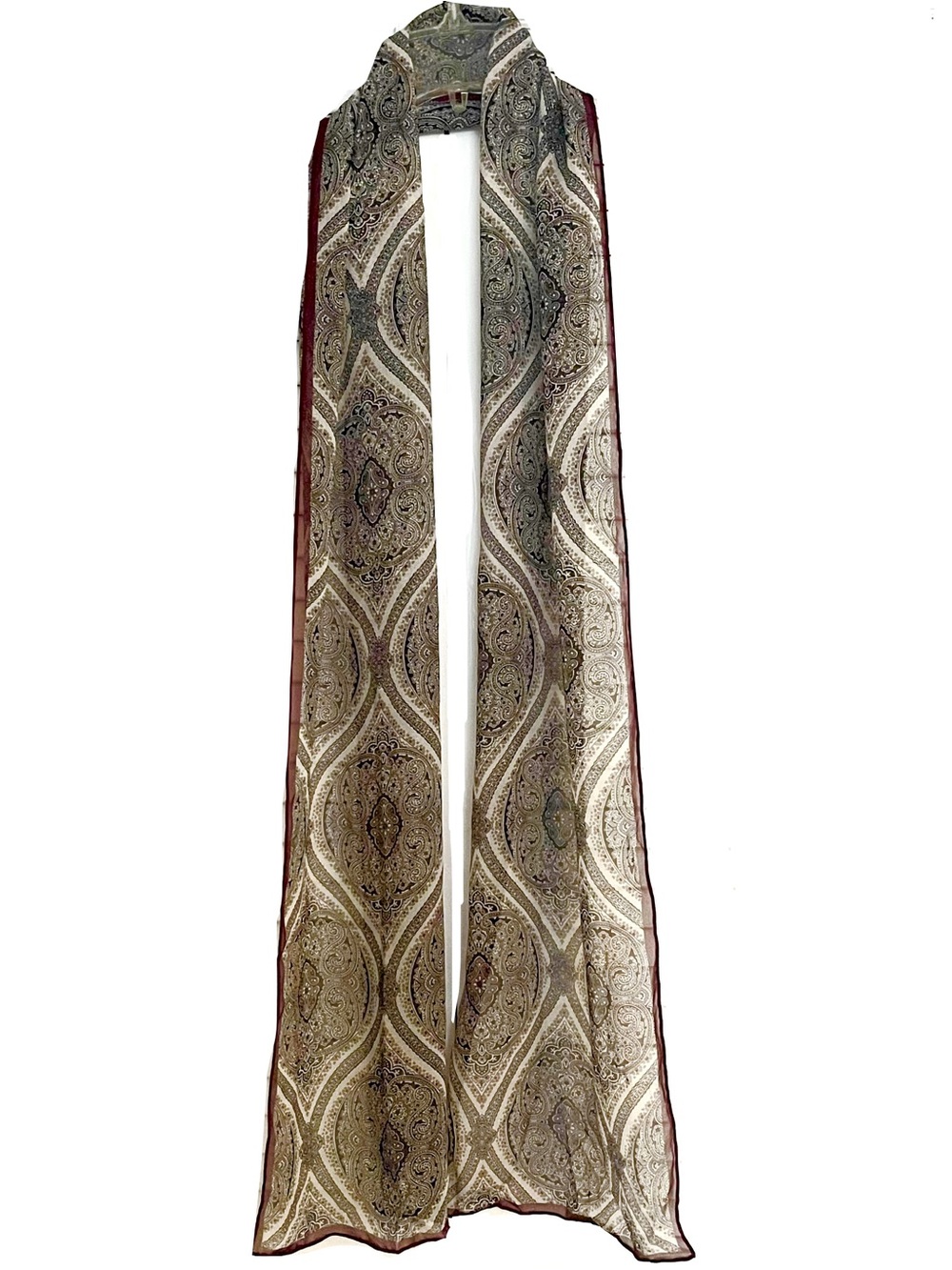 Semi Sheer Paisley Pattern Scarf in Cream, Black and Burgundy! - Picture 2 of 4